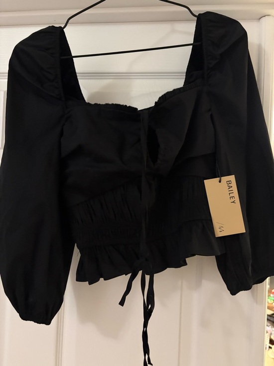 Bailey 44 Tops - Bailey 44 Black Puff-Sleeve Tie-Front Blouse